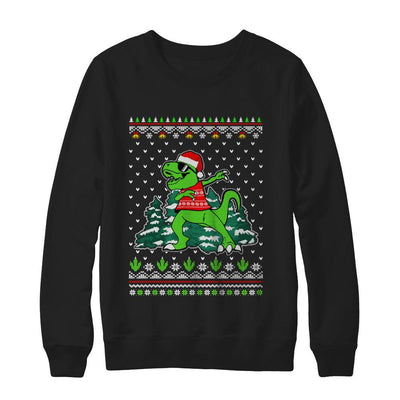 Funny Dab Dabbing Dinosaur Ugly Christmas Sweater Xmas-T-Shirt & Sweatshirt-Crewneck Sweatshirt-Black