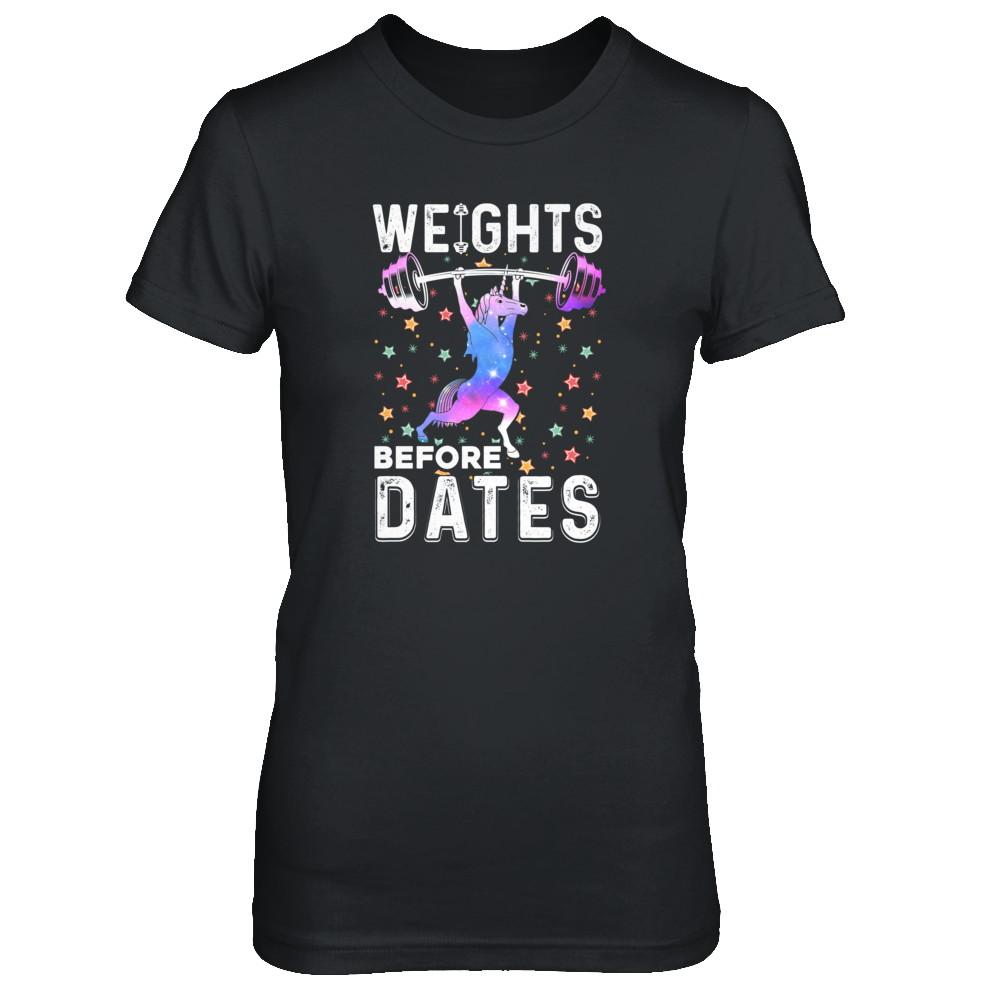 Weights Before Dates Unicorn Gym Weight Lifting-T-Shirt & Tank Top-Women's T-Shirt-Black