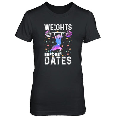 Weights Before Dates Unicorn Gym Weight Lifting-T-Shirt & Tank Top-Women's T-Shirt-Black