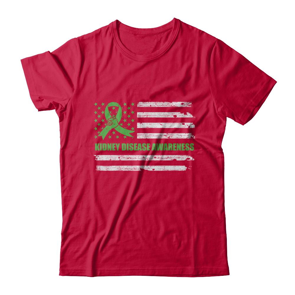 Green Ribbon Kidney Disease Awareness US Flag-T-Shirt & Hoodie-Classic T-Shirt-Red