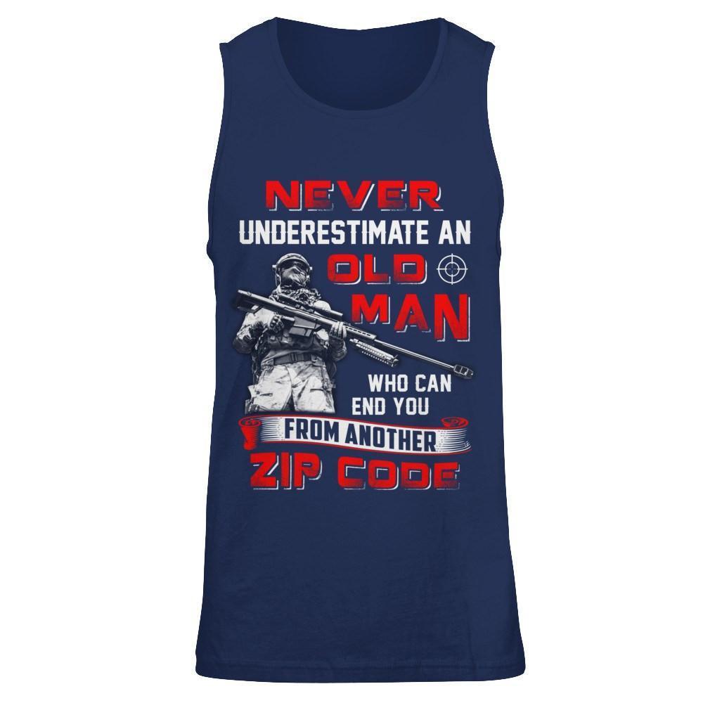 Never Underestimate An Old Man Who Can End You-T-Shirt & Hoodie-Unisex Tank-Navy