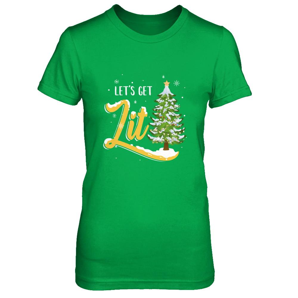 Let's Get Lit Funny Christmas Tree Drinking Beer-T-Shirt & Sweatshirt-Women's T-Shirt-Irish Green