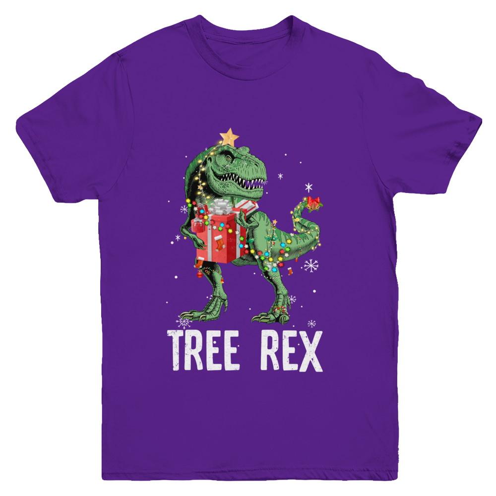 Christmas Tree For Kids Boys T Rex Dinosaur Xmas Gifts Youth-Youth Shirt-Youth T-Shirt-Purple