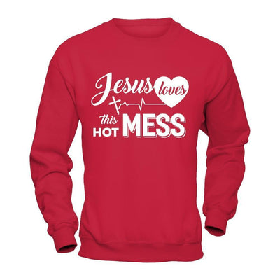 Jesus Loves This Hot Mess-T-Shirt & Hoodie-Crewneck Sweatshirt-Red