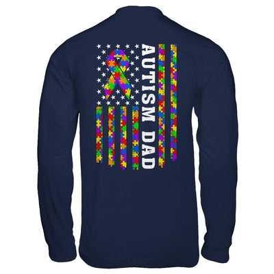 Proud Autism Dad Us Flag Autistic Daddy Fathers Day-T-Shirt & Hoodie-Long Sleeve T-Shirt-Navy