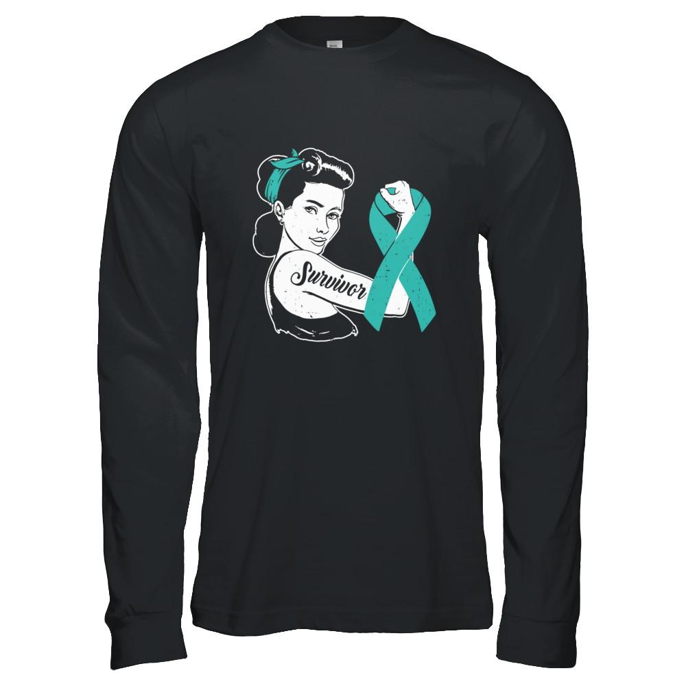 We Can Cure It Ovarian Cancer Teal Awareness Survivor-T-Shirt & Hoodie-Long Sleeve T-Shirt-Black