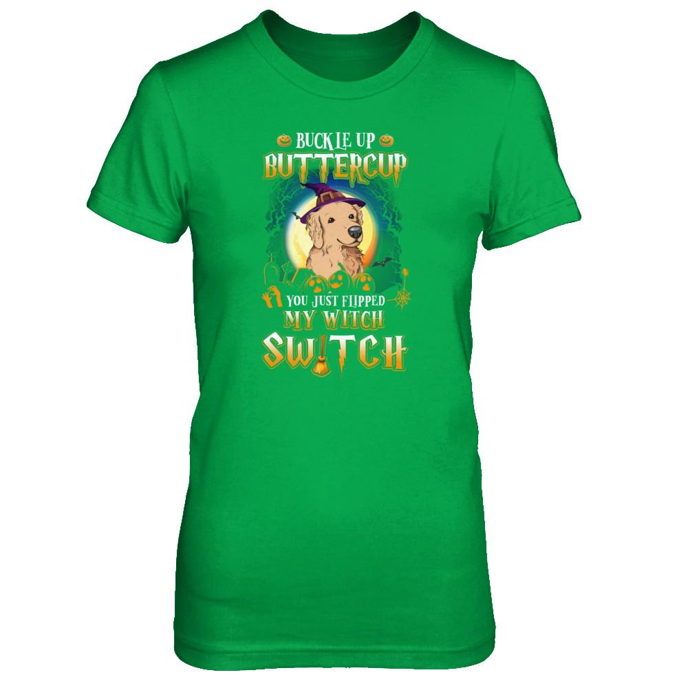 Buckle Up Buttercup Halloween Witch Golden Retriever Costume-T-Shirt & Tank Top-Women's T-Shirt-Irish Green