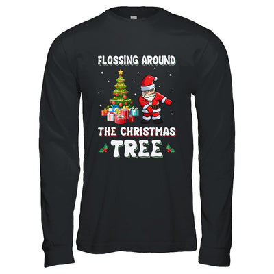 Santa Claus Flossing Around The Christmas Tree-T-Shirt & Hoodie-Long Sleeve T-Shirt-Black