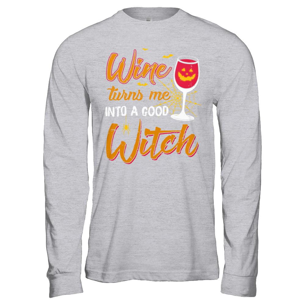 Wine Turns Me Into A Good Witch Halloween-T-Shirt & Hoodie-Long Sleeve T-Shirt-Sport Grey