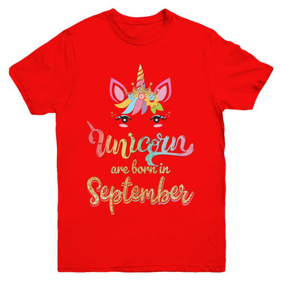 Cute Unicorns Are Born In September Birthday Gift Youth-Youth Shirt-Youth T-Shirt-Red