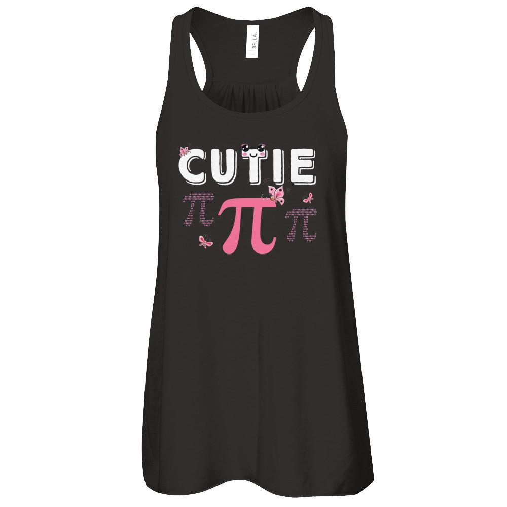 Cutie Pi Cute Math Pun Happy Pi Day-T-Shirt & Tank Top-Women's Flowy Racerback Tank-Black