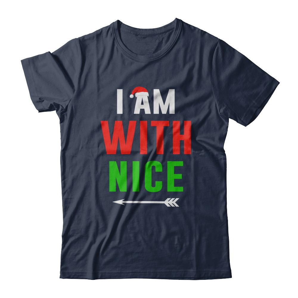 I'm With Nice Matching Christmas Couple Pajamas-T-Shirt & Sweatshirt-Classic T-Shirt-Navy