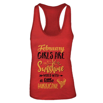 February Girls Sunshine Mixed With A Little Hurricane Birthday-T-Shirt & Tank Top-Women's Ideal Racerback Tank-Red
