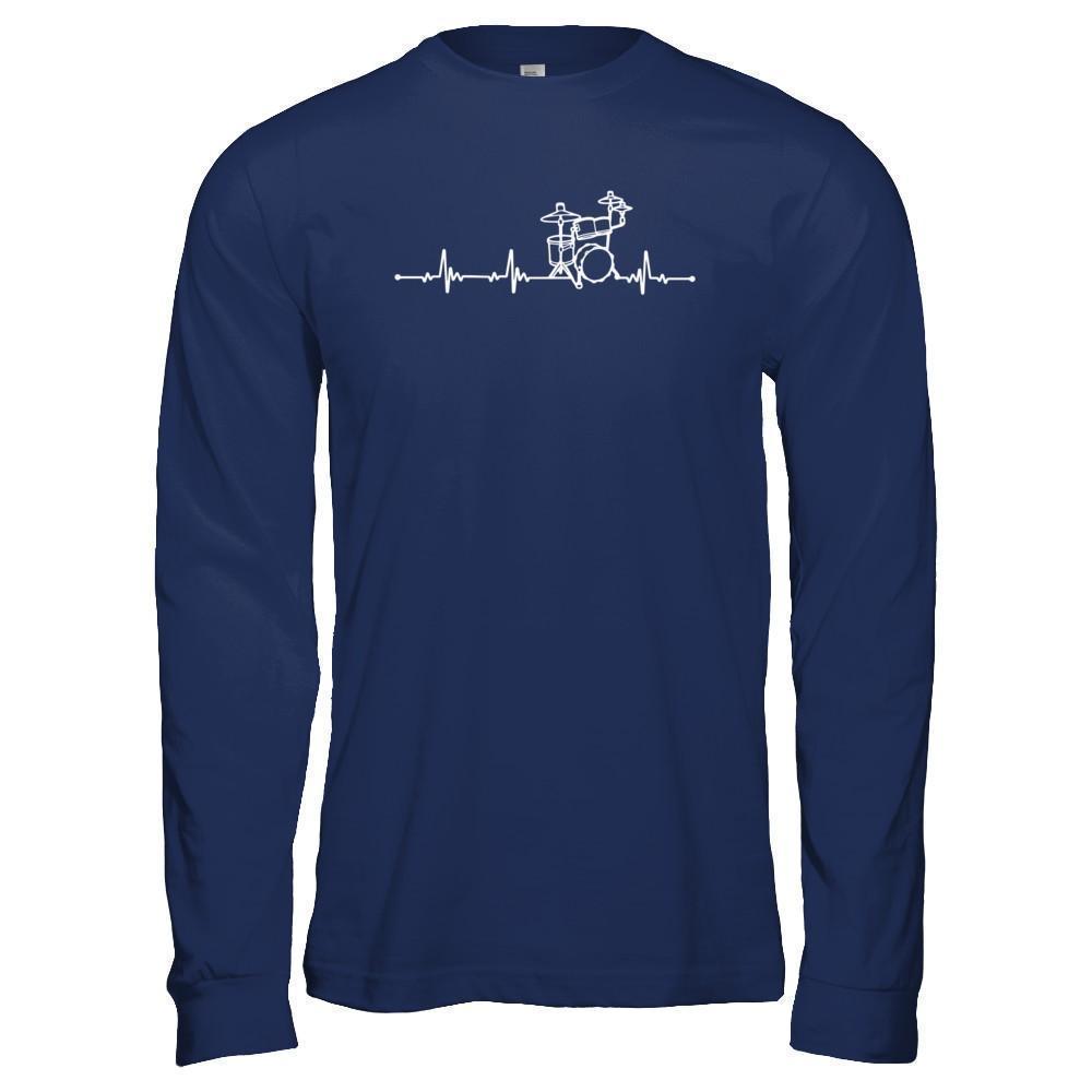 Drums Heartbeat Drummers Music Lover Musician Rock-T-Shirt & Hoodie-Long Sleeve T-Shirt-Navy