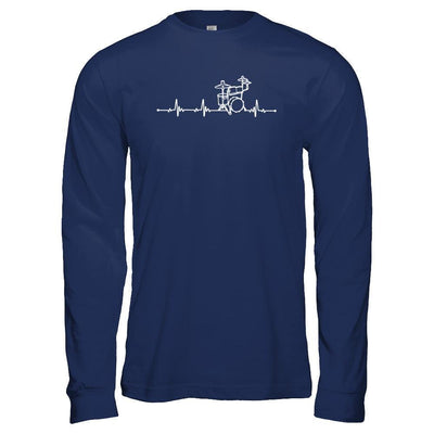 Drums Heartbeat Drummers Music Lover Musician Rock-T-Shirt & Hoodie-Long Sleeve T-Shirt-Navy