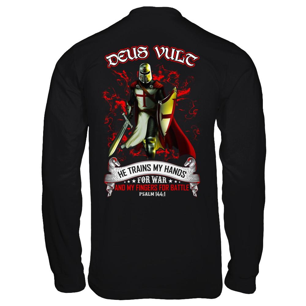 Knight Templar Deus Vult He Trains My Hands For War-T-Shirt & Hoodie-Long Sleeve T-Shirt-Black