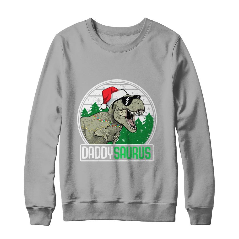 Daddysaurus Daddy Dinosaur T-Rex Family Christmas-T-Shirt & Sweatshirt-Crewneck Sweatshirt-Light Steel