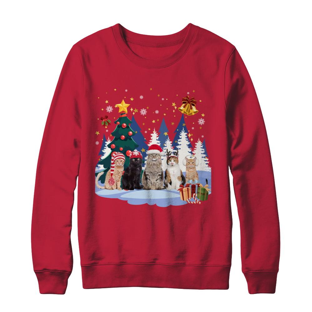 Cute Cats Claus Christmas-T-Shirt & Sweatshirt-Crewneck Sweatshirt-Red