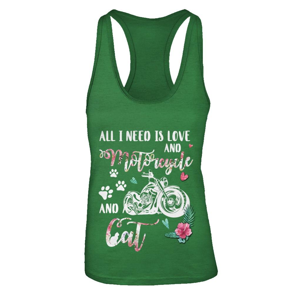 All I Need Is Love And A Motorcycle And A Cat-T-Shirt & Tank Top-Women's Ideal Racerback Tank-Kelly Green