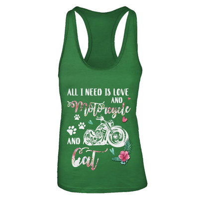 All I Need Is Love And A Motorcycle And A Cat-T-Shirt & Tank Top-Women's Ideal Racerback Tank-Kelly Green