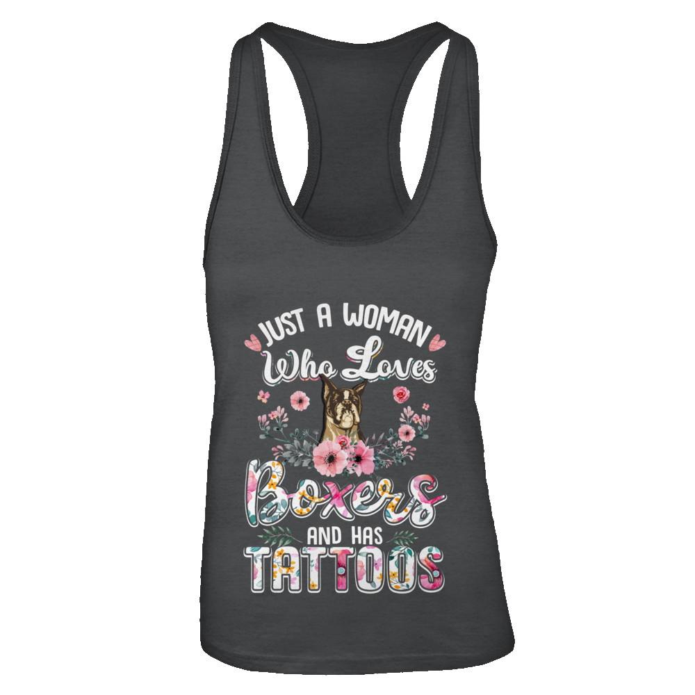 Just A Woman Who Loves Boxers And Has Tattoos-T-Shirt & Tank Top-Women's Ideal Racerback Tank-Black