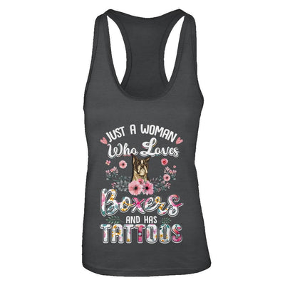 Just A Woman Who Loves Boxers And Has Tattoos-T-Shirt & Tank Top-Women's Ideal Racerback Tank-Black
