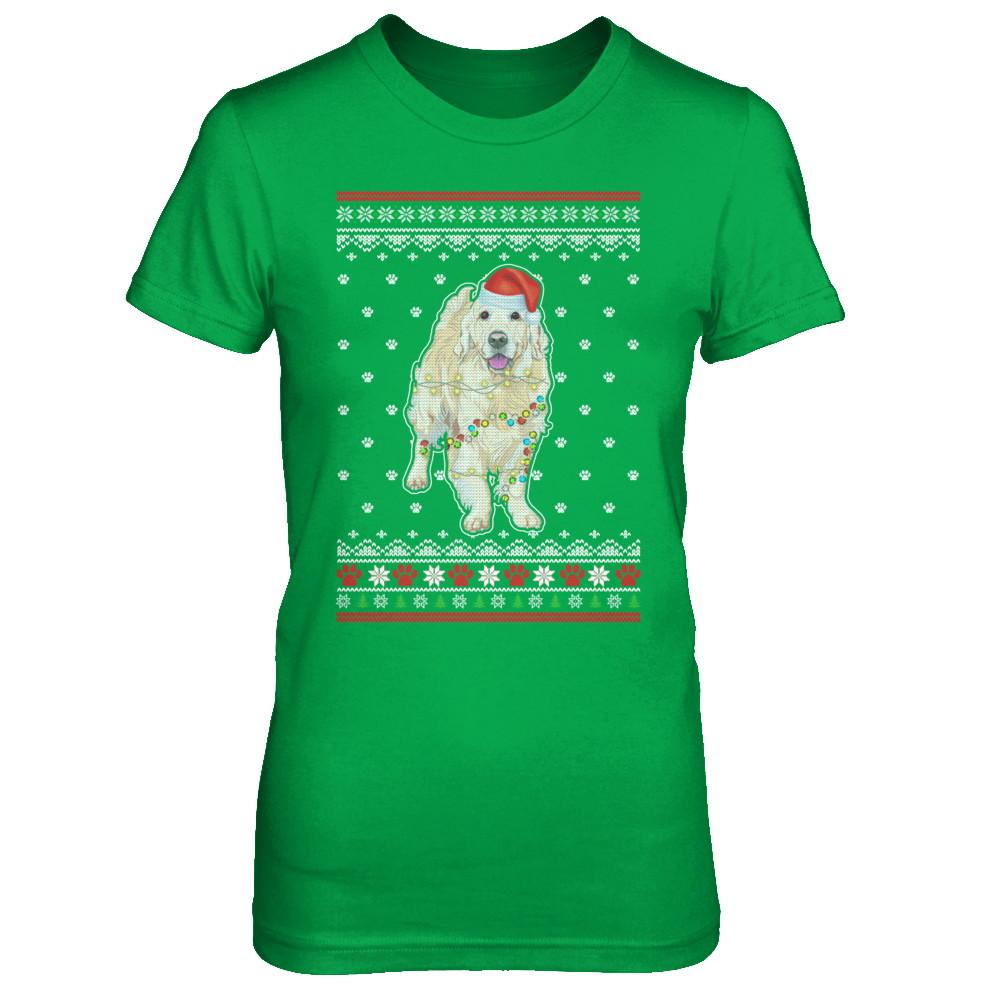 Golden Retriever Christmas Ugly Sweater Lights Dog Xmas Gift-T-Shirt & Sweatshirt-Women's T-Shirt-Irish Green