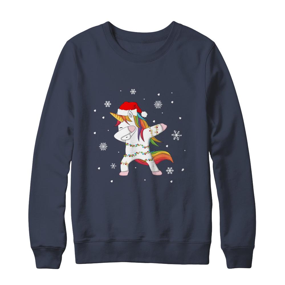 Dabbing Unicorn Ugly Christmas Sweater Girls-T-Shirt & Sweatshirt-Crewneck Sweatshirt-Navy