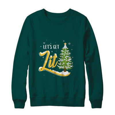 Let's Get Lit Funny Christmas Tree Drinking Beer-T-Shirt & Sweatshirt-Crewneck Sweatshirt-Deep Forest