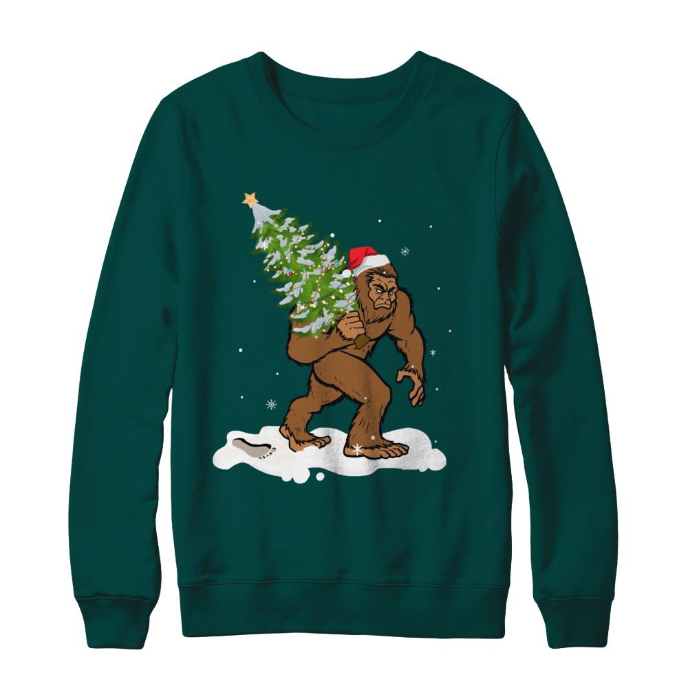 Bigfoot Christmas Tree Boys Men Sasquatch Santa Gift-T-Shirt & Sweatshirt-Crewneck Sweatshirt-Deep Forest