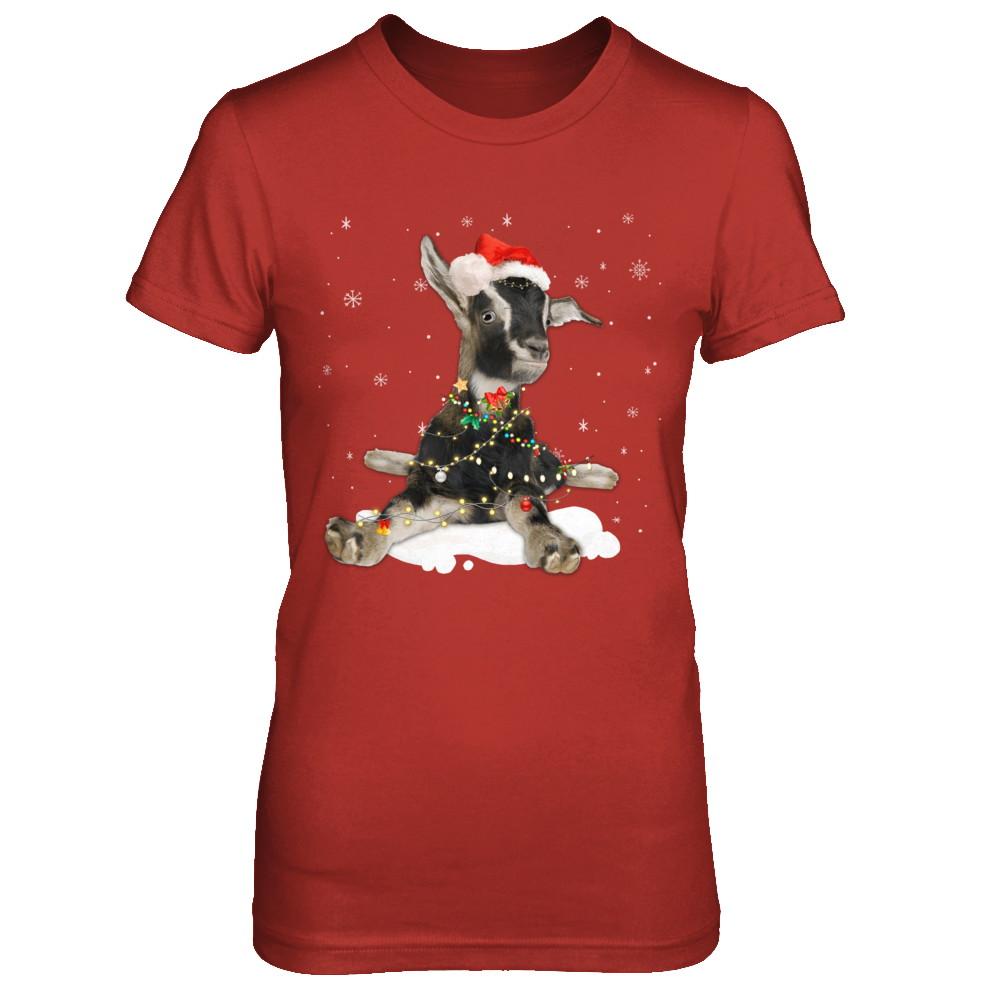 Goat With Santa Hat Lights Christmas-T-Shirt & Sweatshirt-Women's T-Shirt-Red