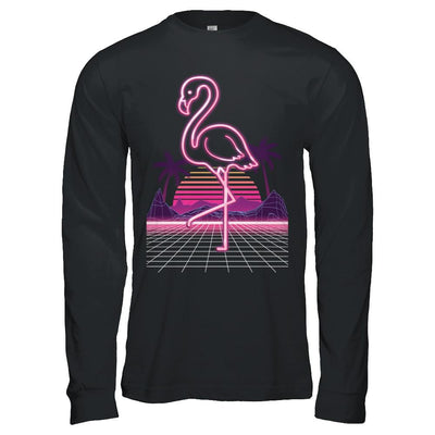 80s Retro Neon Sign Pink Flamingo Bird-T-Shirt & Hoodie-Long Sleeve T-Shirt-Black