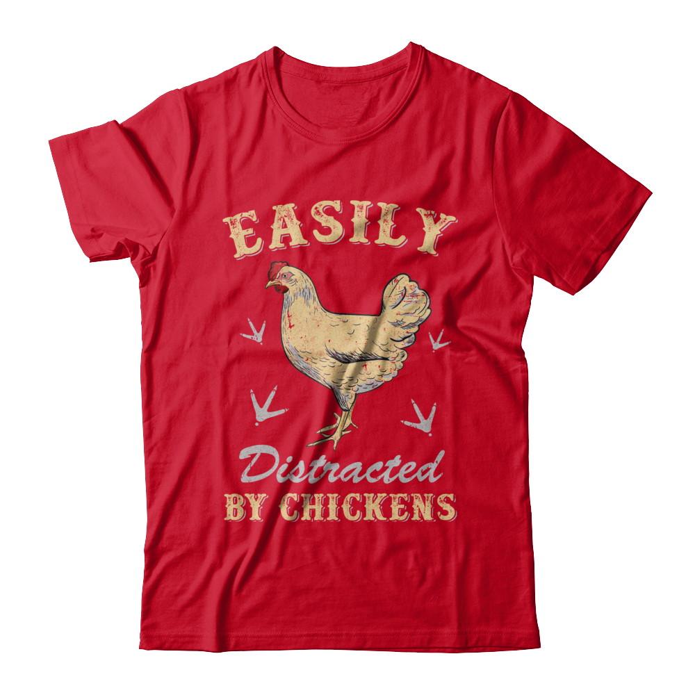 Easily Distracted By Chickens Farmers-T-Shirt & Hoodie-Premium T-Shirt-Red