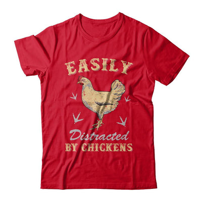 Easily Distracted By Chickens Farmers-T-Shirt & Hoodie-Premium T-Shirt-Red