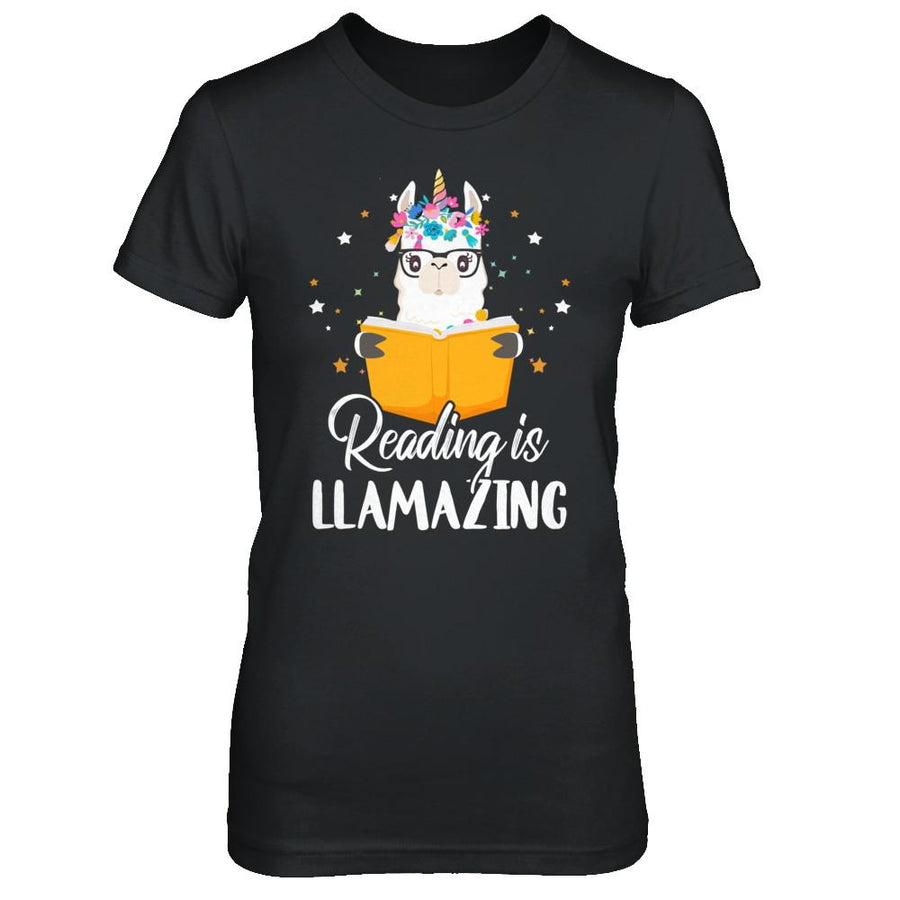 Reading Is Llamazing Llama Reading Book Lover-T-Shirt & Hoodie-Women's T-Shirt-Black