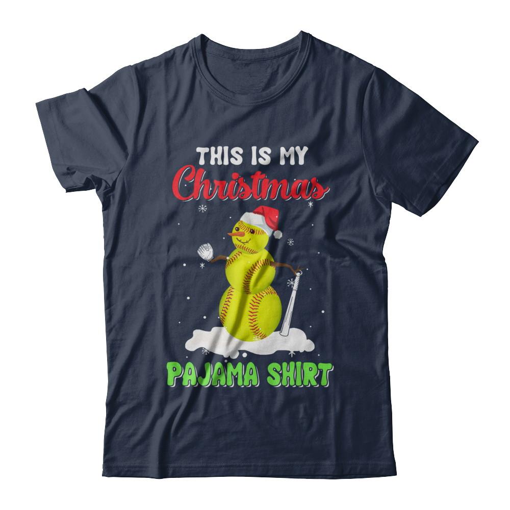 This Is My Christmas Pajama Xmas Snowman Softball-T-Shirt & Sweatshirt-Classic T-Shirt-Navy