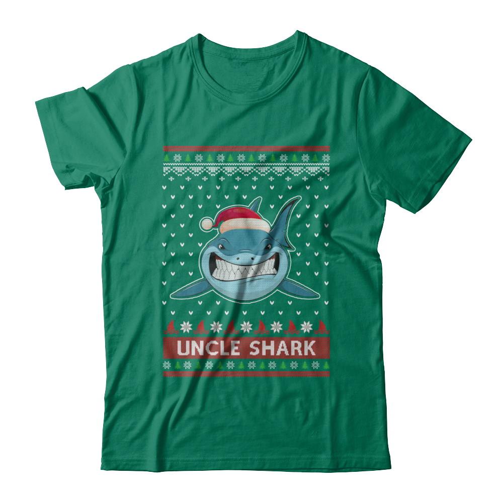 Santa Hat Uncle Shark Ugly Christmas Sweater-T-Shirt & Sweatshirt-Classic T-Shirt-Kelly Green