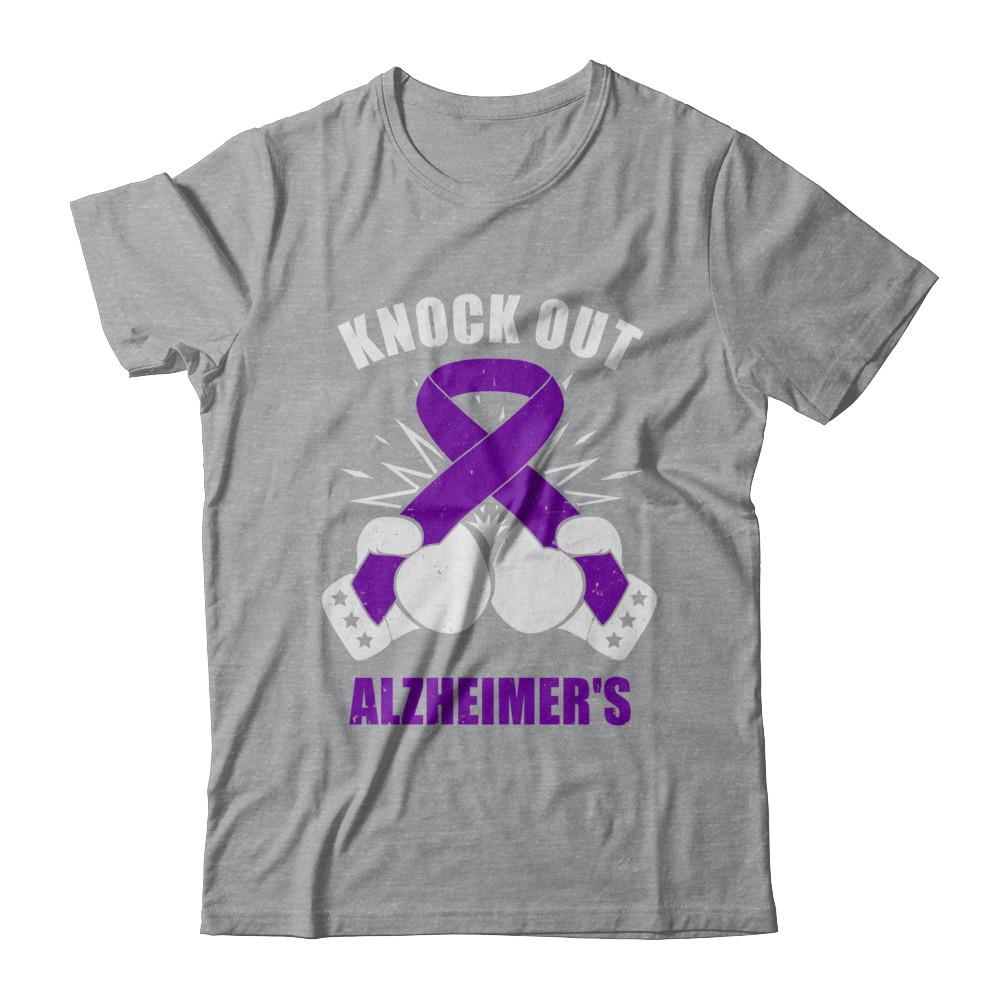 Boxing Knock Out Alzheimer's Awareness Support-T-Shirt & Hoodie-Classic T-Shirt-Sport Grey