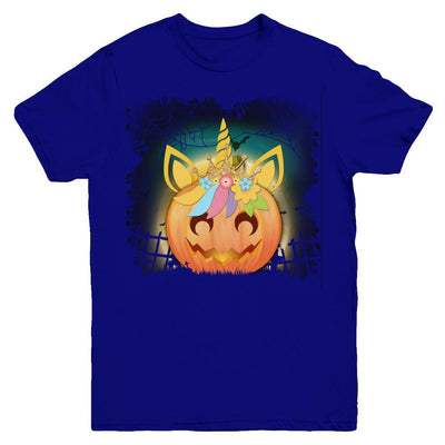 Kids Girls Unicorn Pumpkin Queen Halloween Youth-Youth Shirt-Youth T-Shirt-Navy