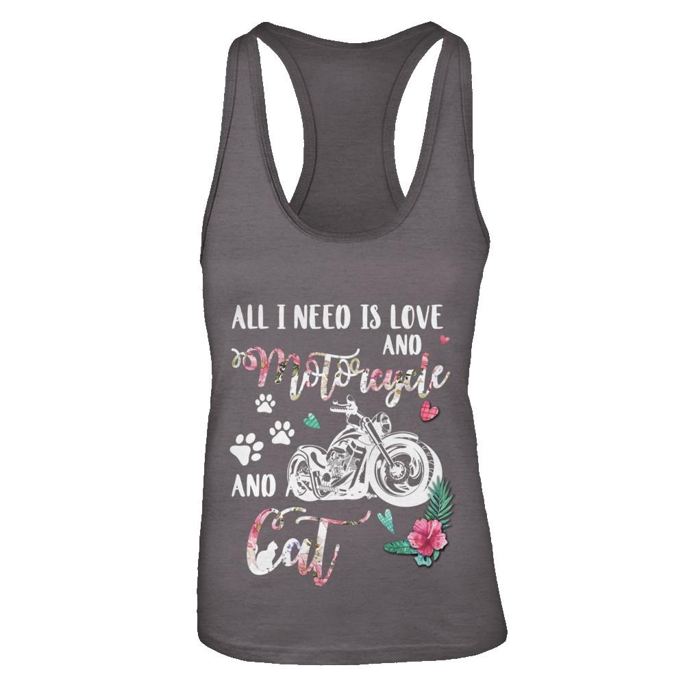 All I Need Is Love And A Motorcycle And A Cat-T-Shirt & Tank Top-Women's Ideal Racerback Tank-Dark Grey