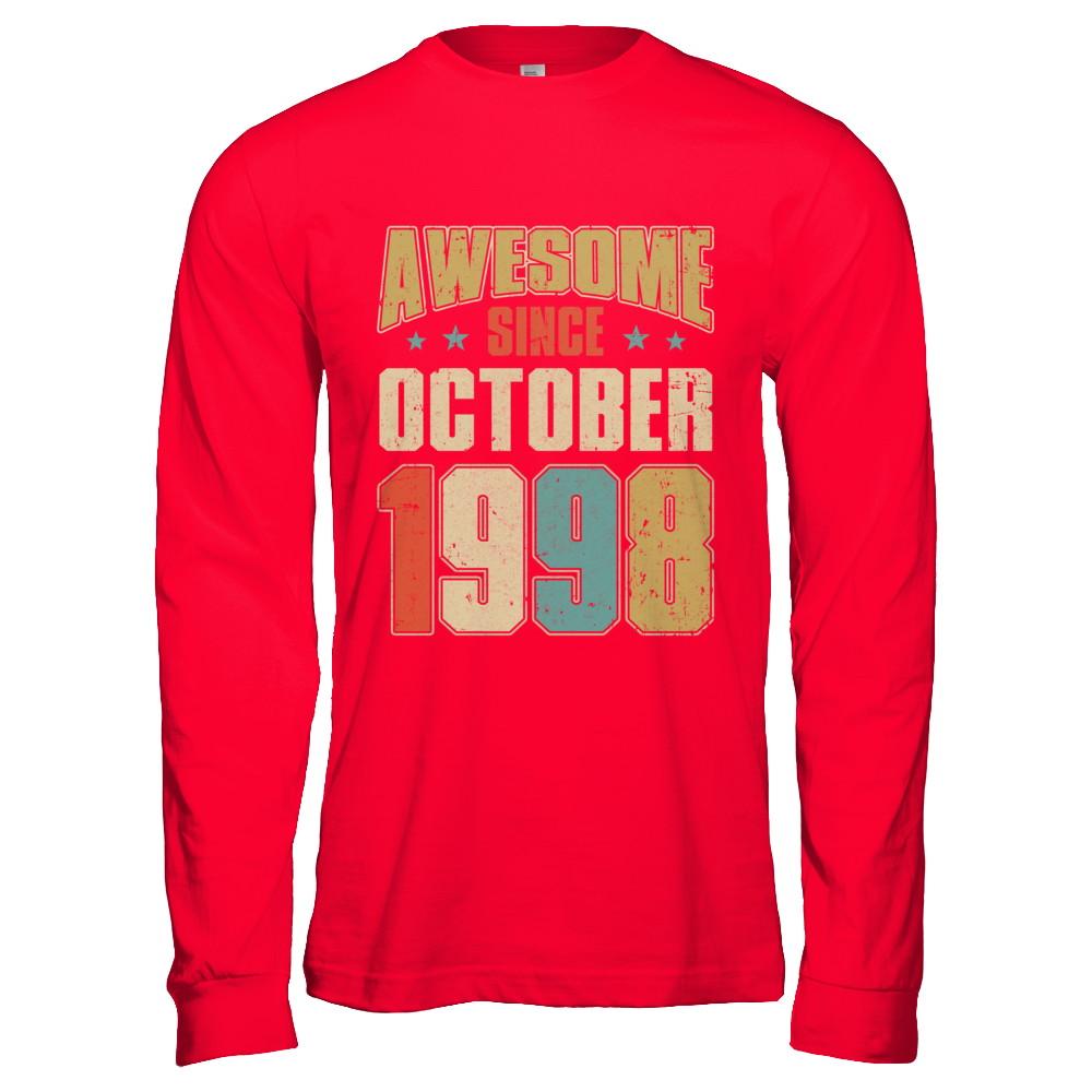 Vintage Retro Awesome Since October 1998 23th Birthday-T-Shirt & Hoodie-Long Sleeve T-Shirt-Red
