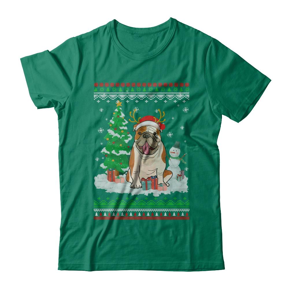 Cute Reindeer Bulldog Christmas Puppie Dog Sweater-T-Shirt & Sweatshirt-Classic T-Shirt-Kelly Green