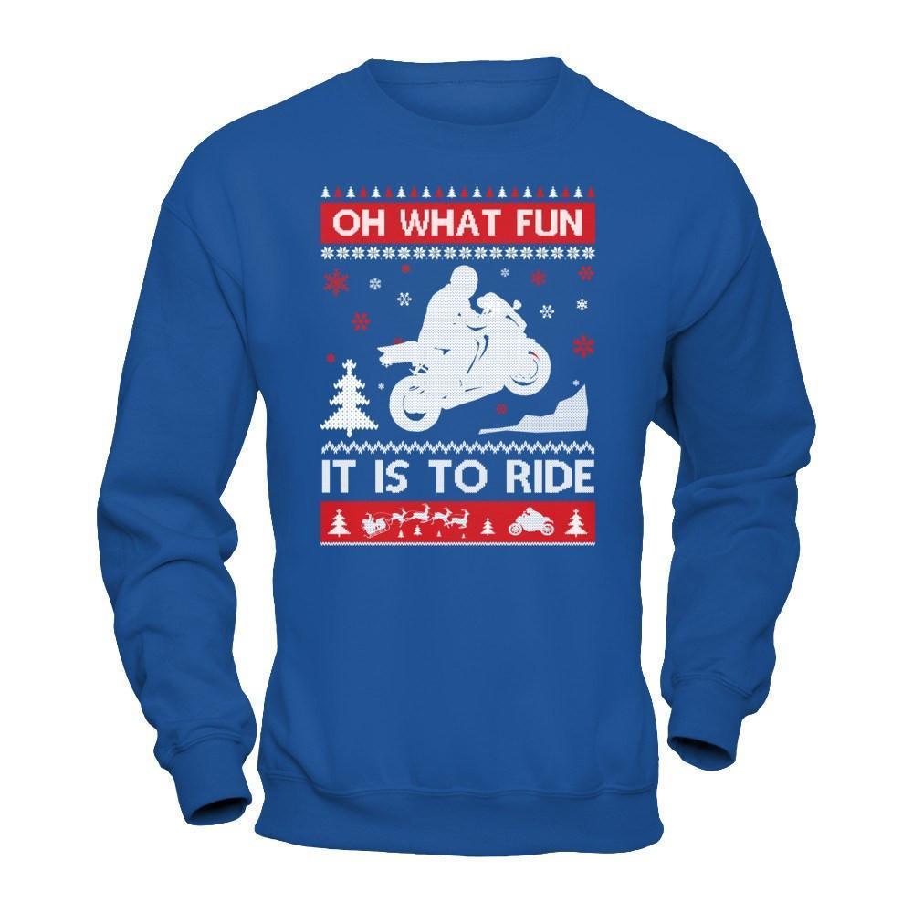 Motorbike Sweater Christmas Oh What Fun It Is To Ride-T-Shirt & Hoodie-Crewneck Sweatshirt-Royal