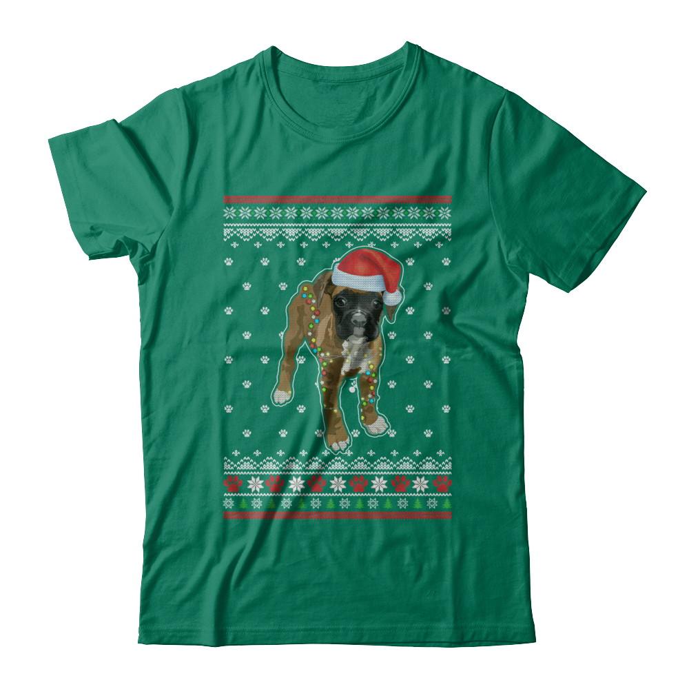 Boxer Christmas Ugly Sweater Lights Dog Xmas Gift-T-Shirt & Sweatshirt-Classic T-Shirt-Kelly Green