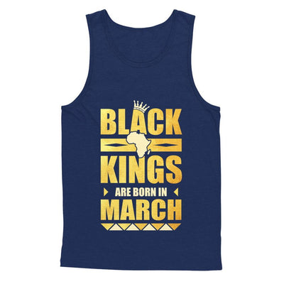 Black Kings Are Born In March Birthday-T-Shirt & Hoodie-Unisex Tank-Navy