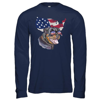 Funny Patriot Rottweiler Dog 4Th Of July American Flag-T-Shirt & Hoodie-Long Sleeve T-Shirt-Navy