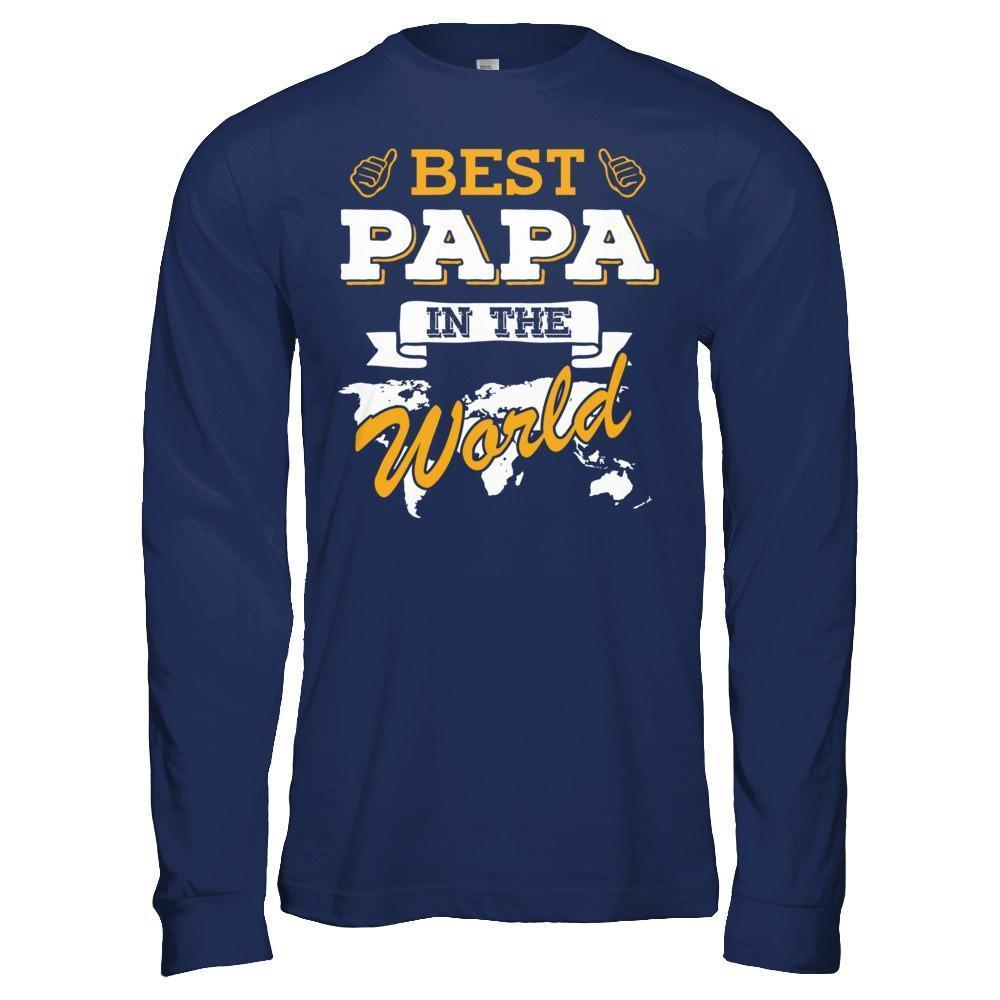 Best Papa In The World-T-Shirt & Hoodie-Long Sleeve T-Shirt-Navy