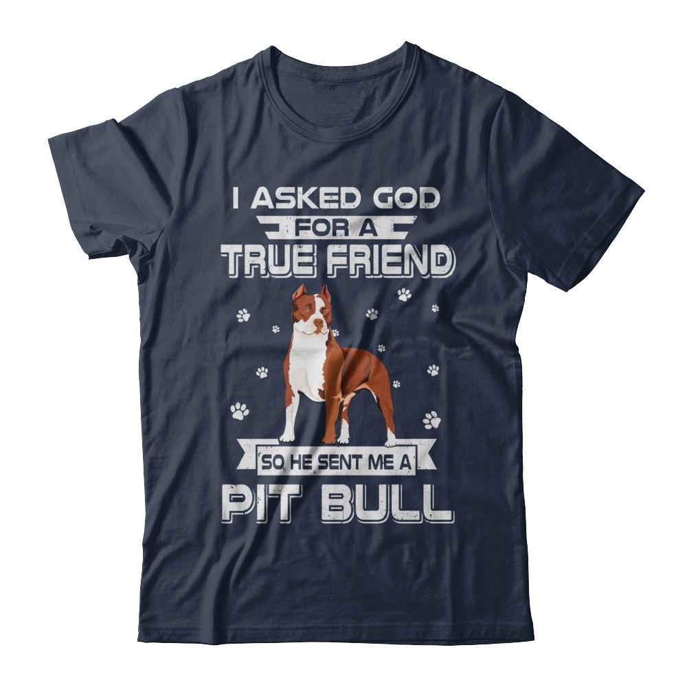 I Asked God For A True Friend So Sent Me Pitbull Dog-T-Shirt & Hoodie-Classic T-Shirt-Navy