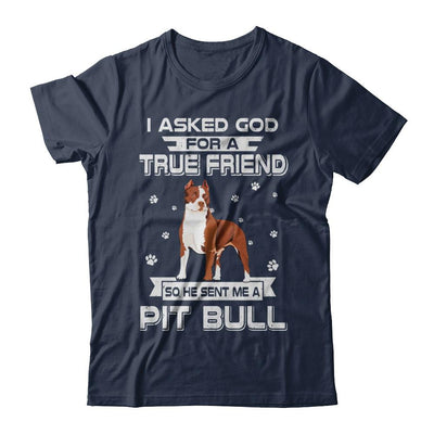 I Asked God For A True Friend So Sent Me Pitbull Dog-T-Shirt & Hoodie-Classic T-Shirt-Navy