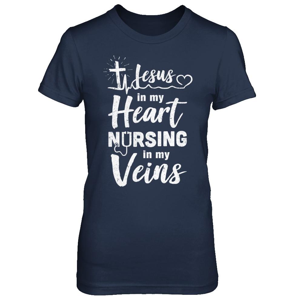 Jesus In My Heart Nursing In My Veins Nurse-T-Shirt & Hoodie-Women's T-Shirt-Navy